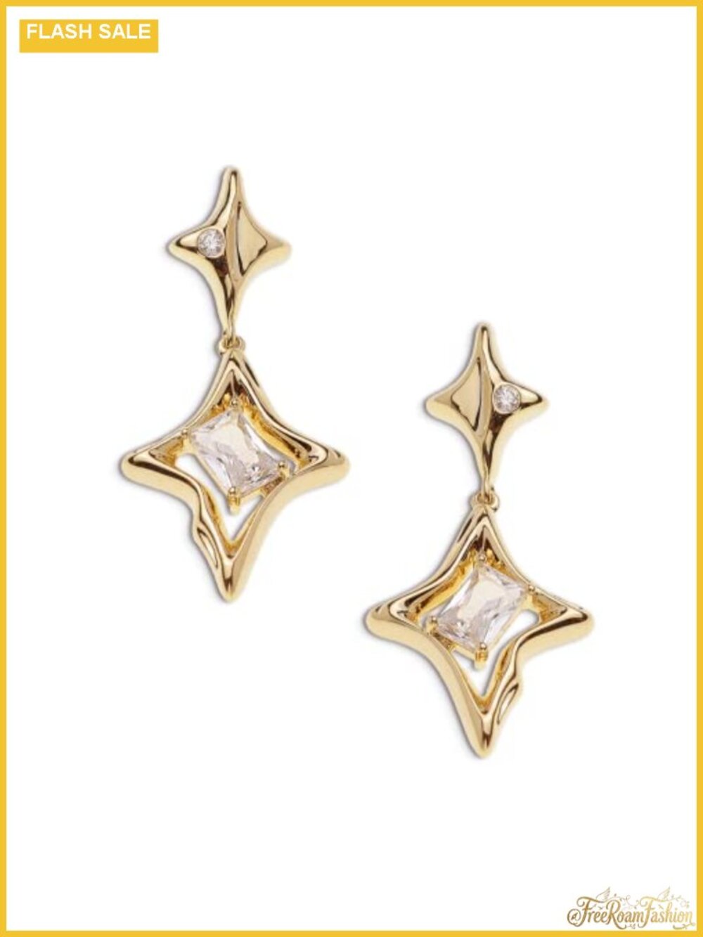 Gold Plated Star Drop Dangle Earrings Cubic Zirconia Push Back
